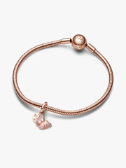 Pink Butterfly & Quote Double Dangle Charm 14k rose gold plating