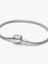 Pandora Sterling Silver Lab-grown Diamond Heart Clasp Snake Chain Bracelet 0.51 ct TW, Sterling silver