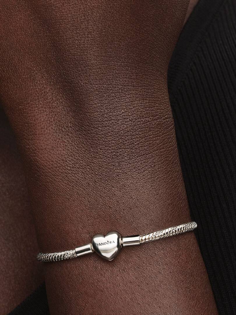 Heart Clasp Faceted Snake Chain Bracelet Sterling silver
