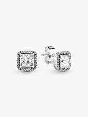 Square Sparkle Halo Stud Earrings Sterling silver