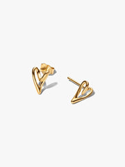 Organically Shaped Heart Stud Earrings 14k gold plating