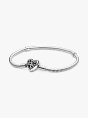 Pandora Moments Family Tree Heart Clasp Snake Chain Bracelet Sterling silver