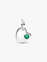 May Engravable Heart Green Stone Dangle Charm Sterling silver