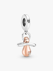 Baby Pacifier Dangle Charm Sterling silver, 14k rose gold plating