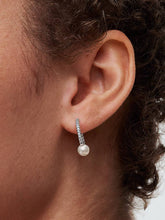 FINAL SALE - Treated Freshwater Cultured Pearl & Pavé Hoop Earrings Sterling silver