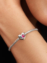 Engravable Pink Stone Heart Charm Sterling silver