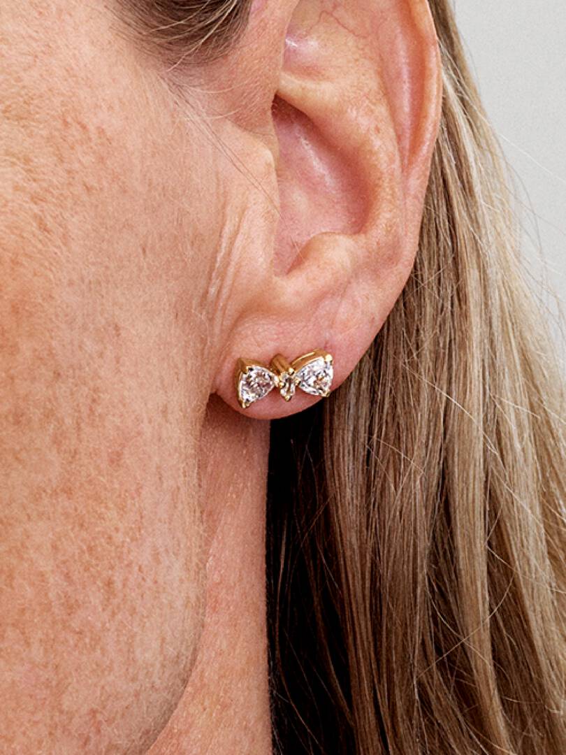 Sparkling Bow Stud Earrings 14k gold plating