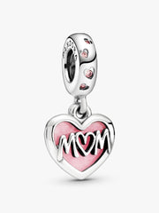 Mom Script Heart Dangle Charm Sterling silver