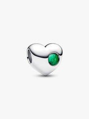 Engravable Green Stone Heart Charm Sterling silver