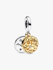 My Pandora Two-tone Daisy Double Dangle Charm 0.009 ct TW, Sterling silver, 14k gold plating