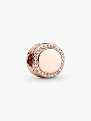 Engravable Sparkling Button Charm 14k rose gold plating
