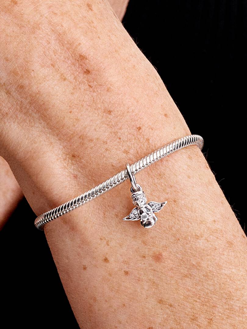 FINAL SALE - Sparkling Angel Dangle Charm Sterling silver