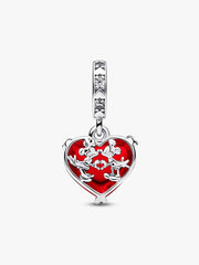 Disney Mickey & Minnie Mouse Kiss Red Murano Glass Dangle Charm Sterling silver