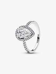 Sparkling Pear Halo Ring Sterling silver