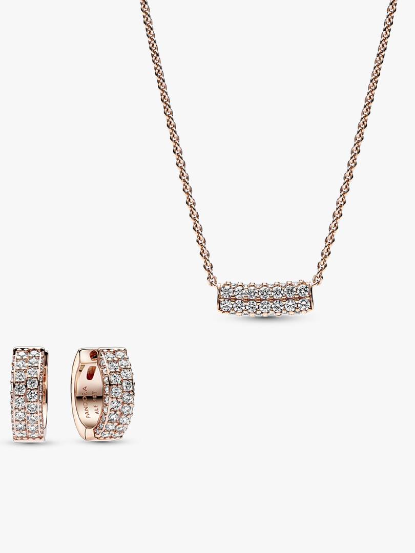 Pavé Rose Double-row Necklace and Earring Set 2 Quantity
