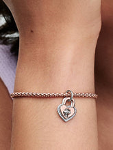 FINAL SALE - Two-tone Twistable Heart Padlock Double Dangle Charm Sterling silver, 14k rose gold plating