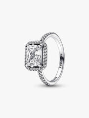 Rectangular Sparkling Halo Ring Sterling silver