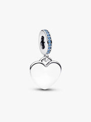 Engravable Heart Blue Stone Dangle Charm Sterling silver