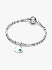 May Engravable Heart Green Stone Dangle Charm Sterling silver
