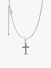 Sparkling Blue Round Bezel Cross Pendant Necklace 2 Quantity