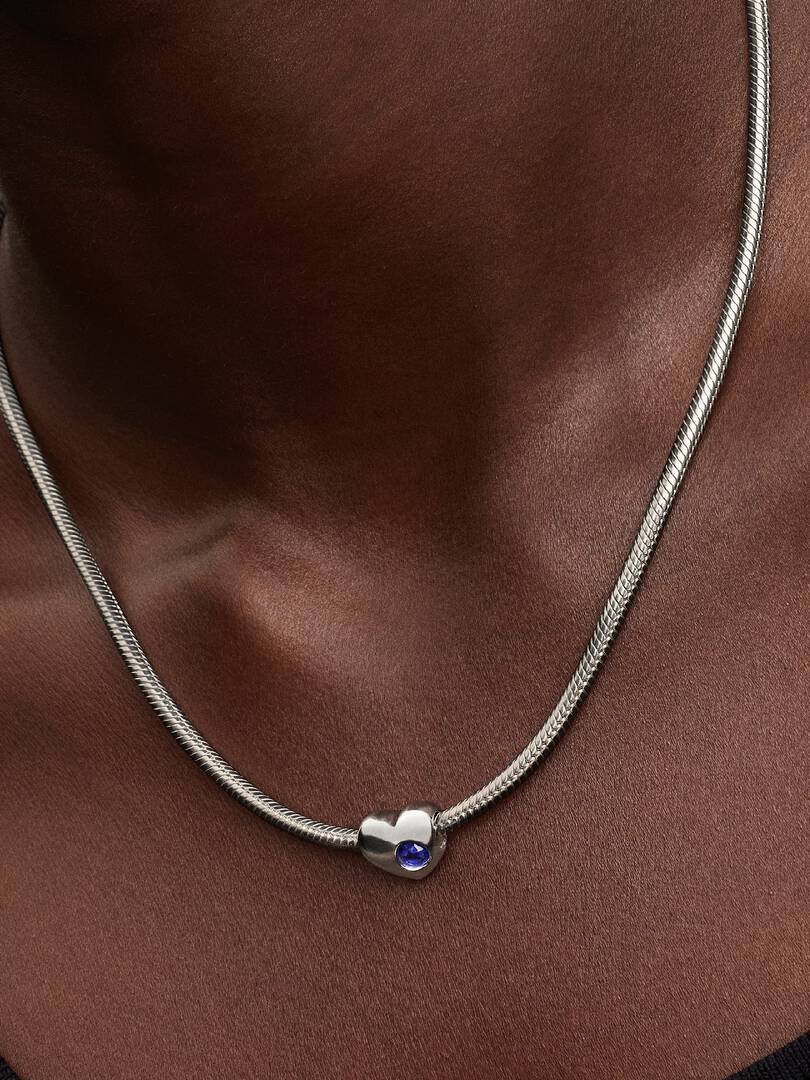 Engravable Blue Stone Heart Charm Sterling silver