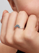 Celestial Blue Sparkling Moon Ring Sterling silver