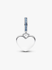 Engravable Heart Blue Stone Dangle Charm Sterling silver