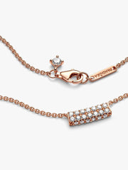 FINAL SALE - Pandora Timeless Pavé Double-row Bar Collier Necklace 14k rose gold plating