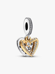 FINAL SALE - Shooting Star Hearts Double Dangle Charm Sterling silver, 14k gold plating