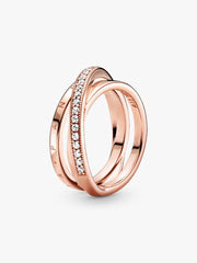 Crossover Pavé Triple Band Ring 14k rose gold plating