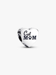 Engravable Cat Mom Heart Charm Sterling silver