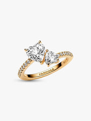 Double Heart Sparkling Ring 14k gold plating