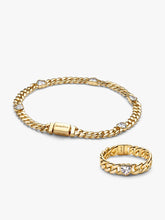 Gold Plated Heart Cuban Chain Bracelet & Ring Set 2 Quantity