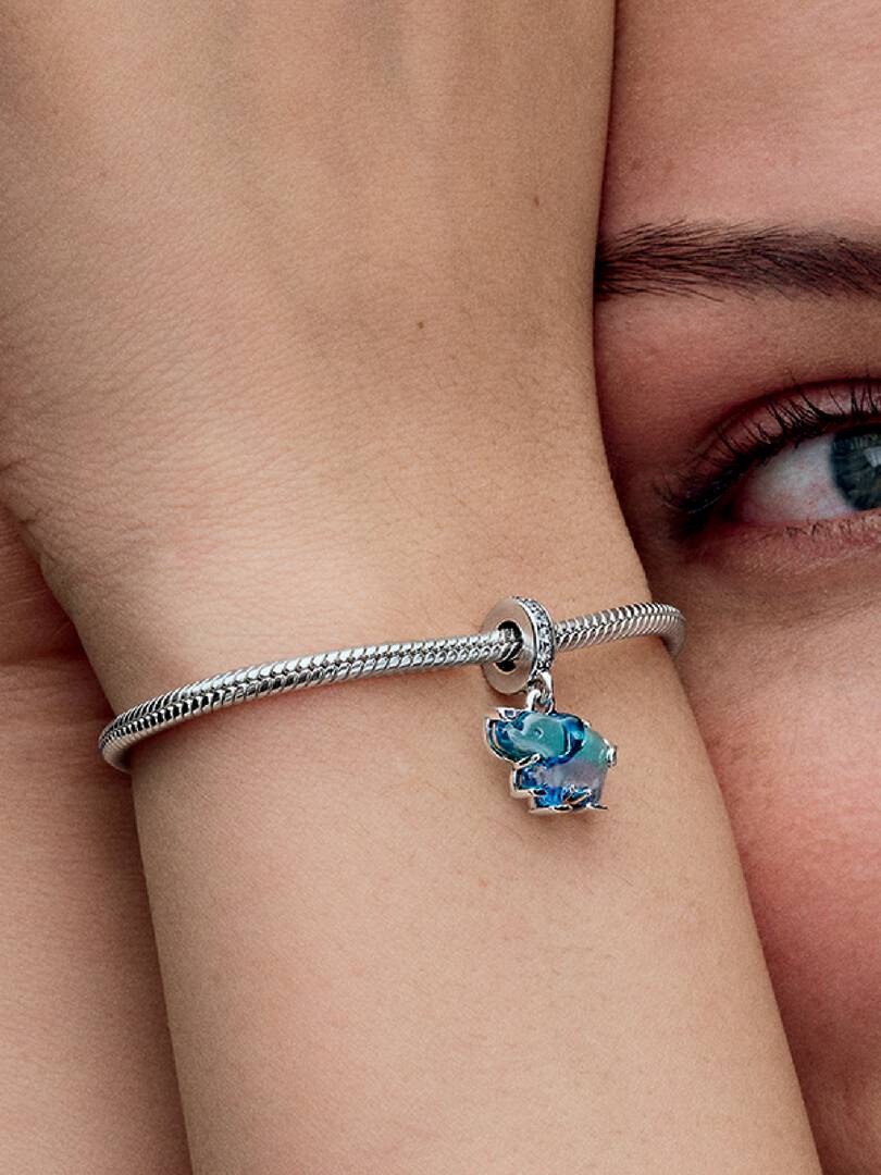 Blue Murano Glass Elephant Dangle Charm Sterling silver