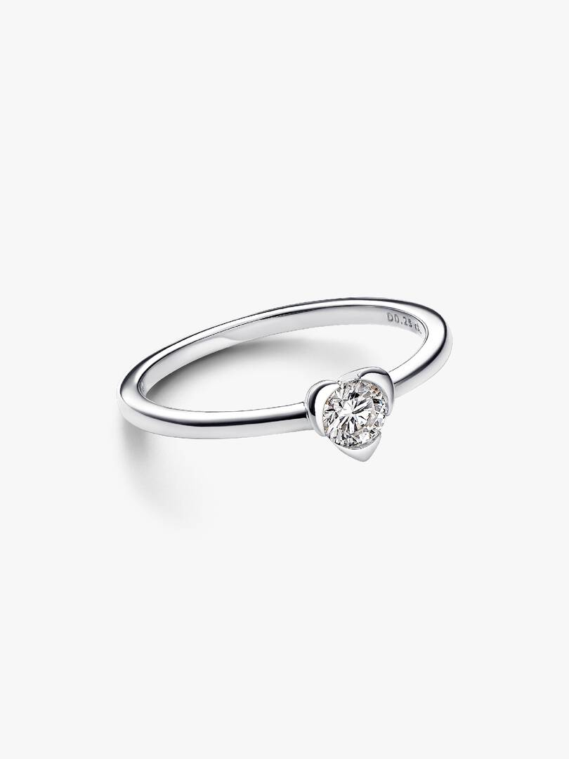 Pandora Talisman Sterling Silver Lab-grown Diamond Heart Ring 0.25 ct TW, Sterling silver