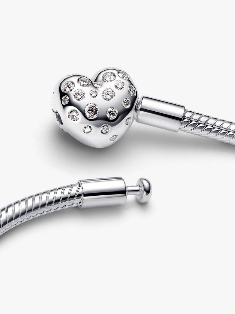 Pandora Sterling Silver Lab-grown Diamond Heart Clasp Snake Chain Bracelet 0.51 ct TW, Sterling silver