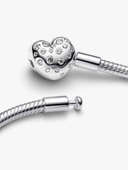 Pandora Sterling Silver Lab-grown Diamond Heart Clasp Snake Chain Bracelet 0.51 ct TW, Sterling silver