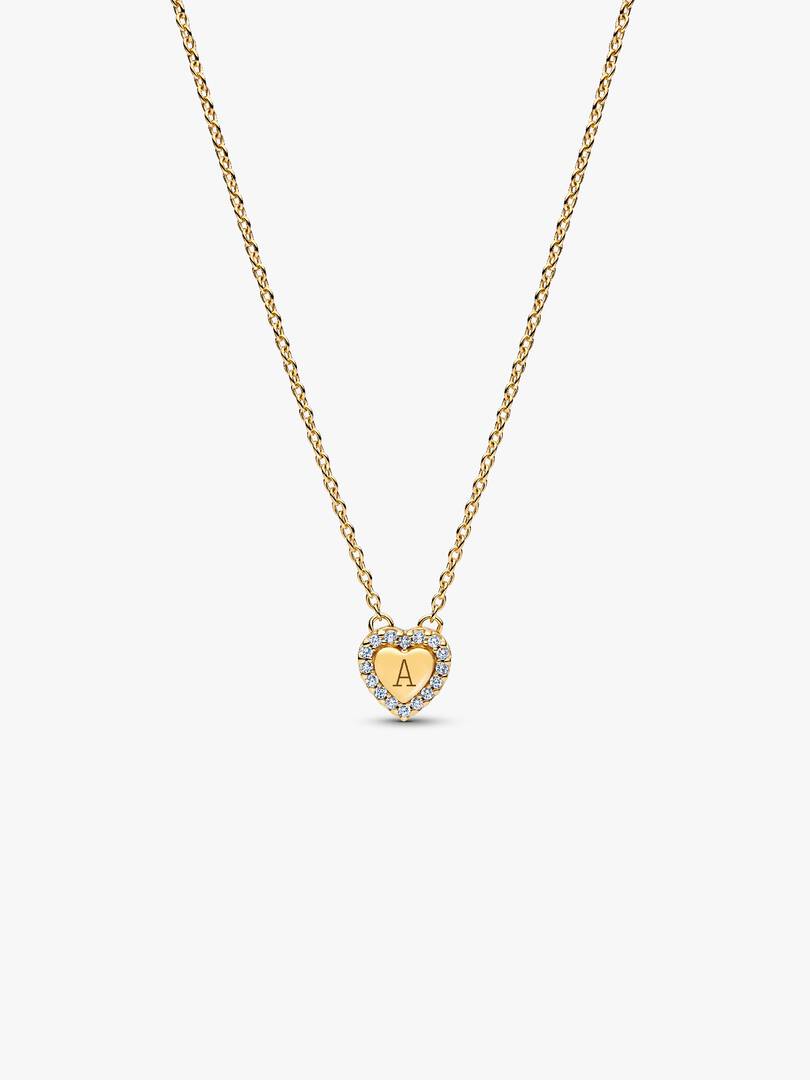 Engravable Heart Halo Collier Necklace 14k gold plating
