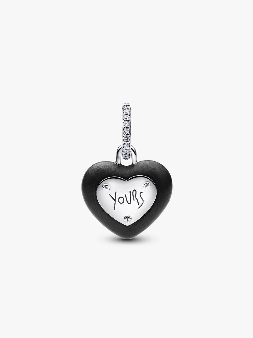 Matte Black Ceramic Heart Padlock Dangle Charm Sterling silver