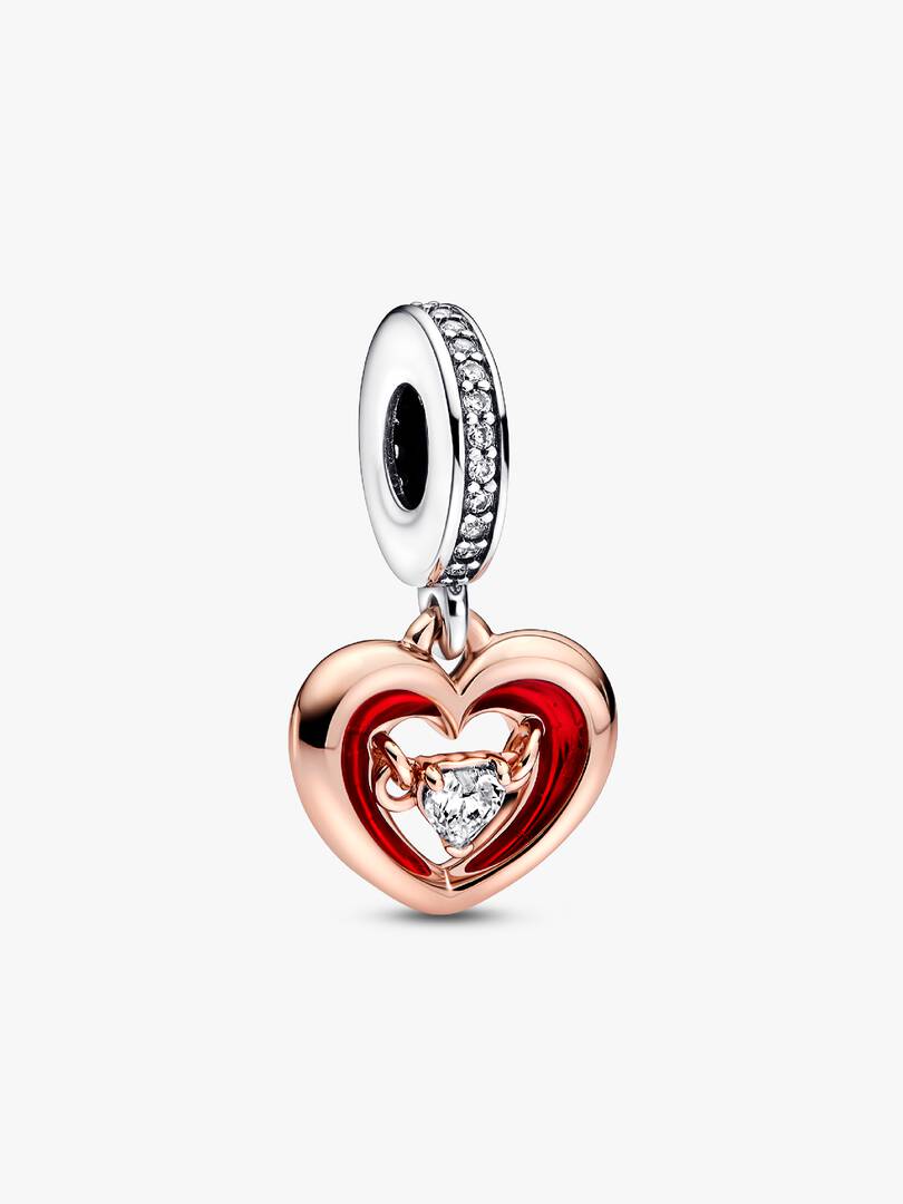 FINAL SALE - Two-tone Radiant Heart Dangle Charm Sterling silver, 14k rose gold plating