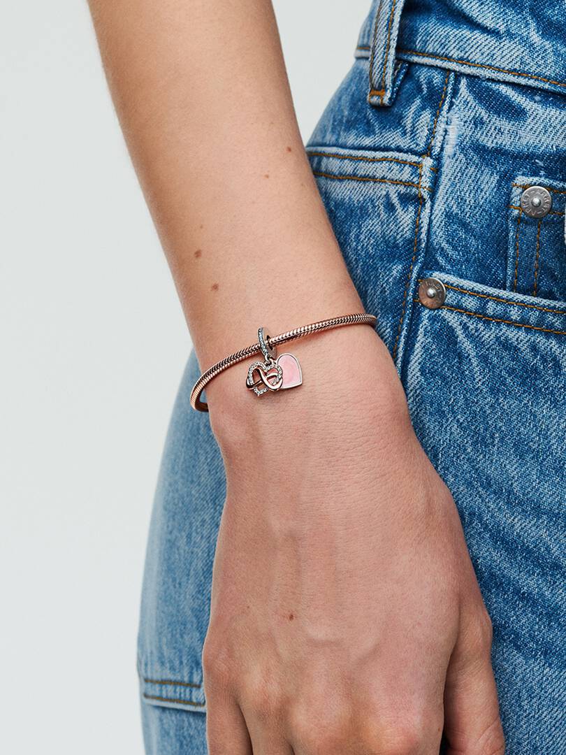 Sparkling Infinity Heart Dangle Charm Sterling silver, 14k rose gold plating
