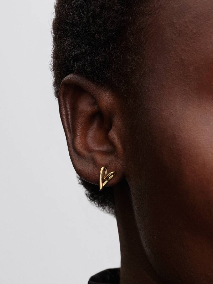 Organically Shaped Heart Stud Earrings 14k gold plating