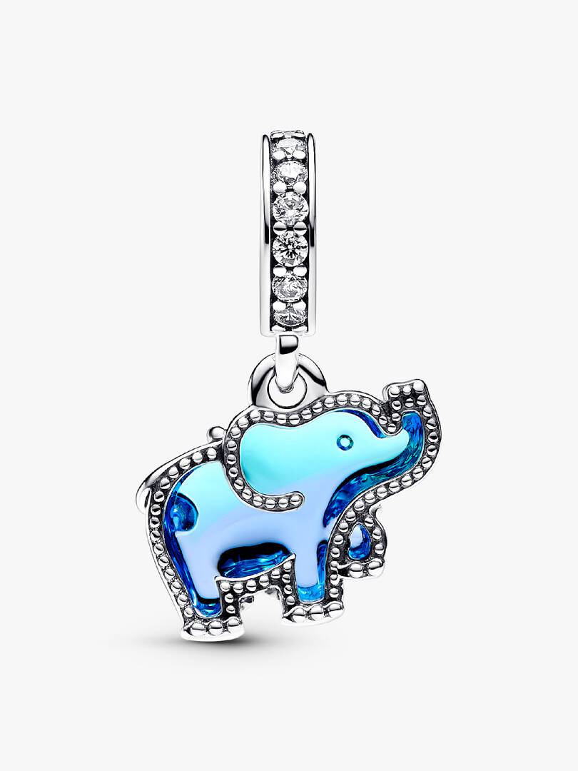Blue Murano Glass Elephant Dangle Charm Sterling silver