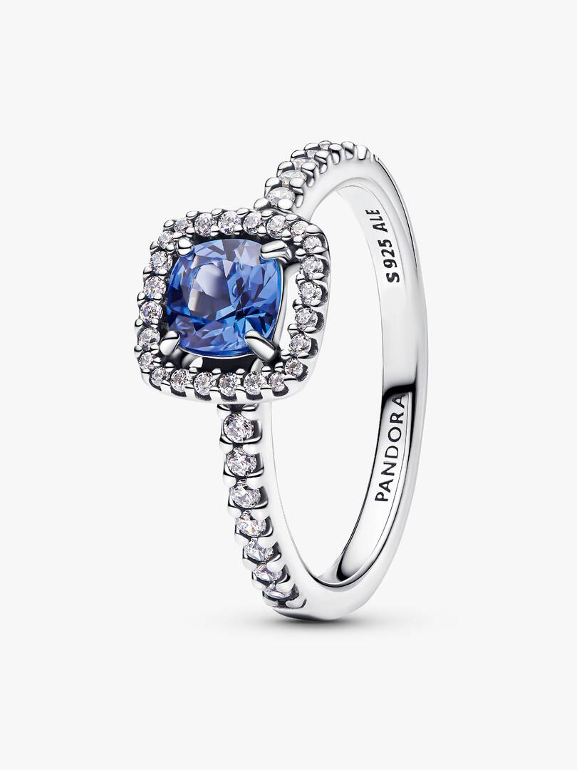 Sparkling Square Blue Halo Ring Sterling silver