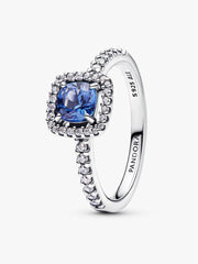 Sparkling Square Blue Halo Ring Sterling silver