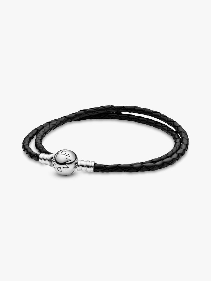 Pandora Moments Double Black Leather Bracelet Sterling silver