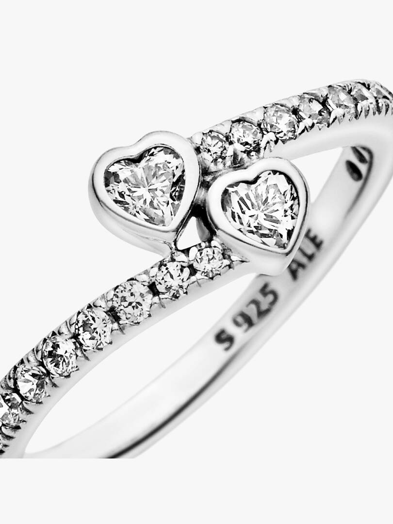 Two Sparkling Hearts Ring Sterling silver