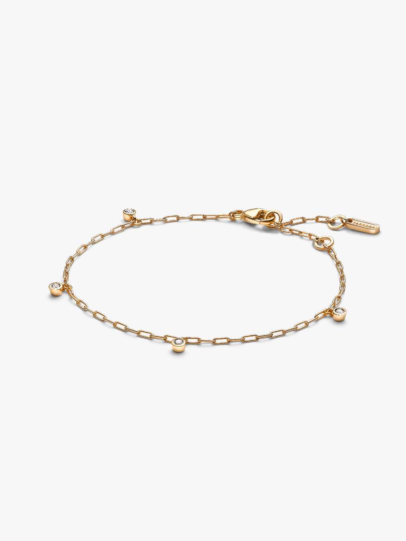 Pandora Era Bezel Lab-Grown Diamond Dangle Paperclip Chain Bracelet 0.10 ct TW, 14k gold