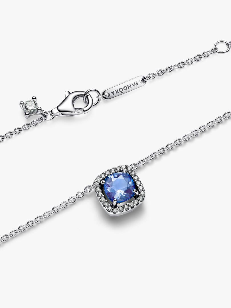 Sparkling Square Blue Halo Pendant Necklace Sterling silver
