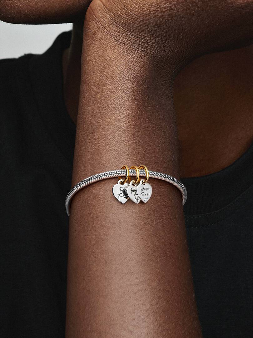 FINAL SALE - Two-tone Splittable Friendship Triple Dangle Charm Sterling silver, 14k gold plating